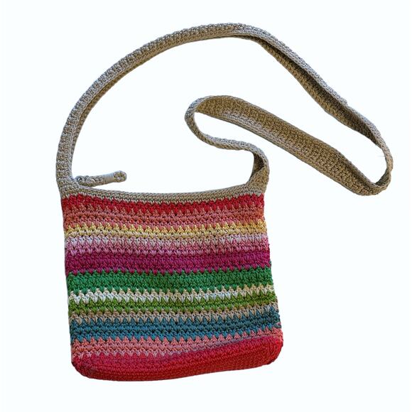 The Sak Rainbow Striped Woven Bag Multicolor Boho Crochet Crossbody Handbag - Picture 1 of 10